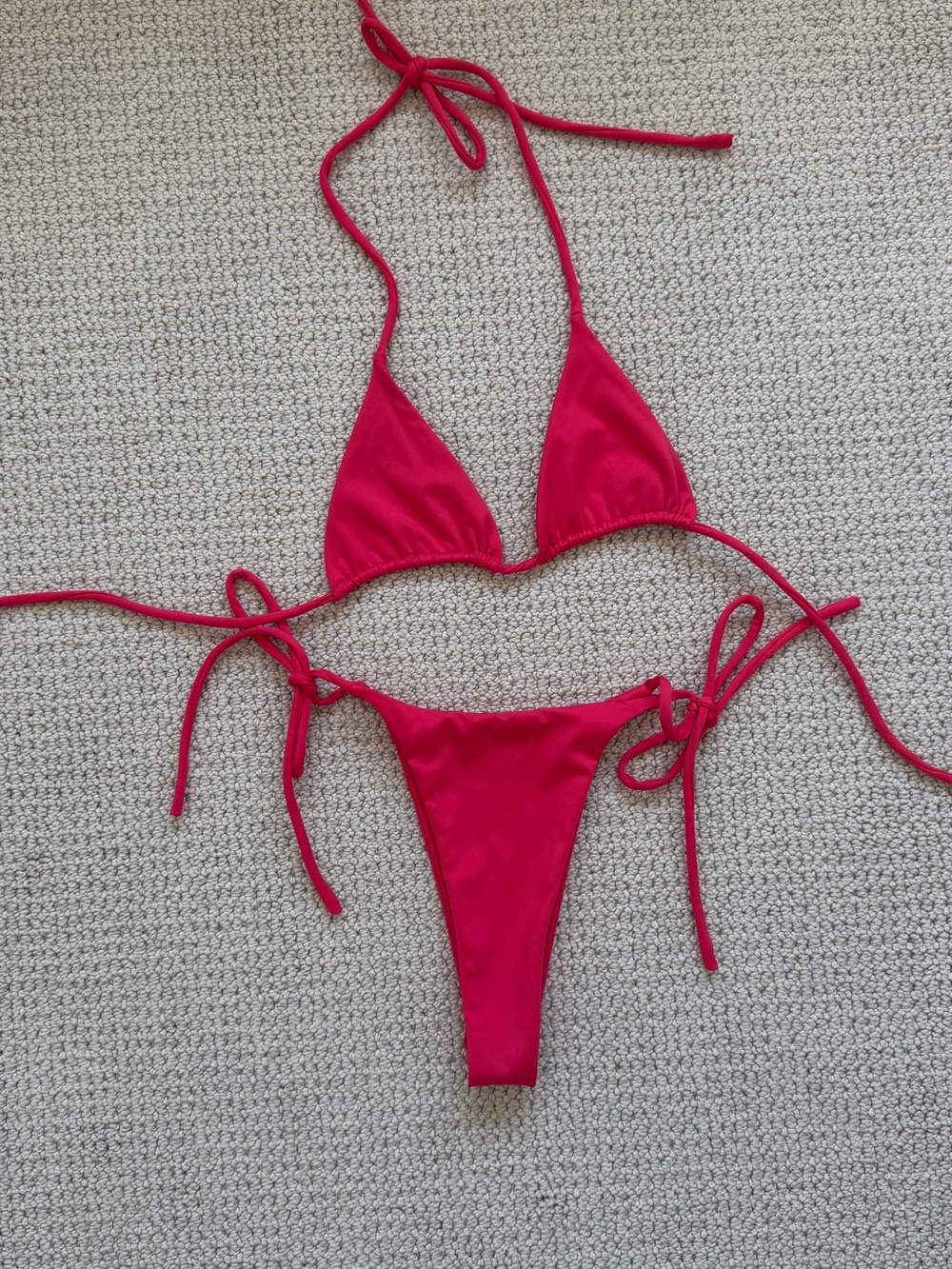 Red Triangle String Bikini Top and Tie-Side Bottoms